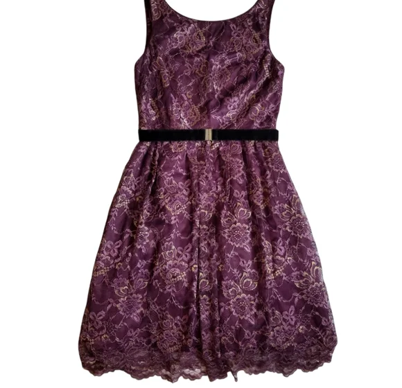 Jessica Simpson Lace Belted Dress Plum Size 2 Jessica Simpson Lace Belted Dress Plum Size 2